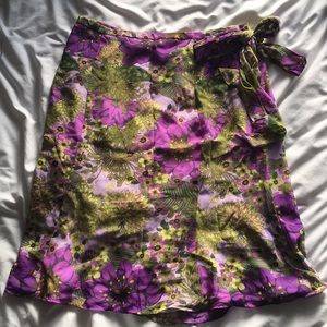 Purple & Green Floral Midi Skirt